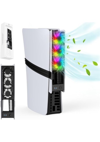 Pro Için Rgb Fan, 3 Fanlı Verimli Soğutma Aksesuarı, Ayarlanabilir Hızda Sessiz Fan, USB 3.0 Bağlantısı, Ps5 Pro/ps5 Slim Disc/digital Için Fan (Siyah)