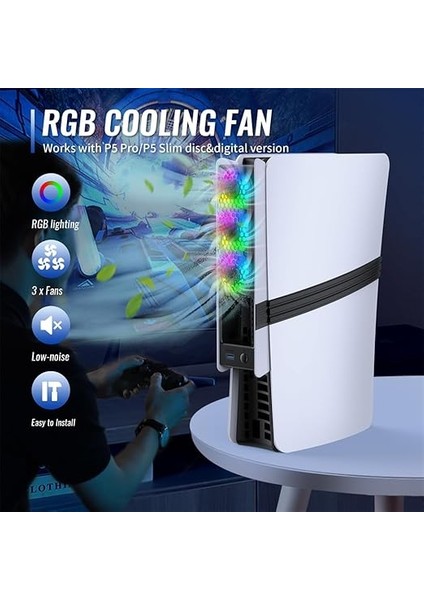 Pro Için Rgb Fan, 3 Fanlı Verimli Soğutma Aksesuarı, Ayarlanabilir Hızda Sessiz Fan, USB 3.0 Bağlantısı, Ps5 Pro/ps5 Slim Disc/digital Için Fan (Siyah) fiyatları