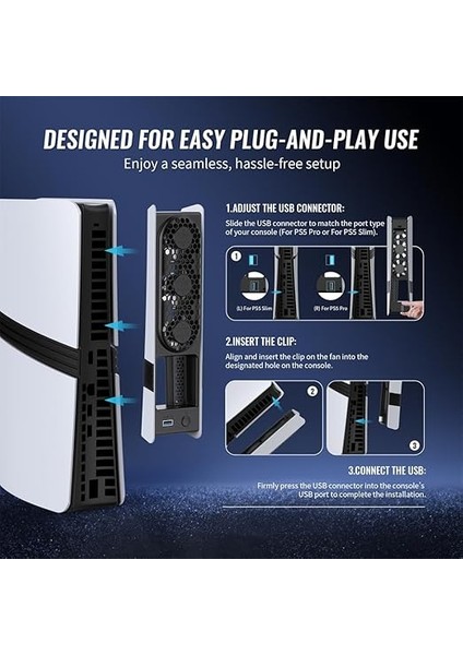 Pro Için Rgb Fan, 3 Fanlı Verimli Soğutma Aksesuarı, Ayarlanabilir Hızda Sessiz Fan, USB 3.0 Bağlantısı, Ps5 Pro/ps5 Slim Disc/digital Için Fan (Siyah) fırsatları