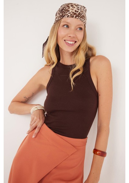 Kadın Slim Fit Halter Yaka Modal Kumaş Kahverengi Body Atlet fiyatları