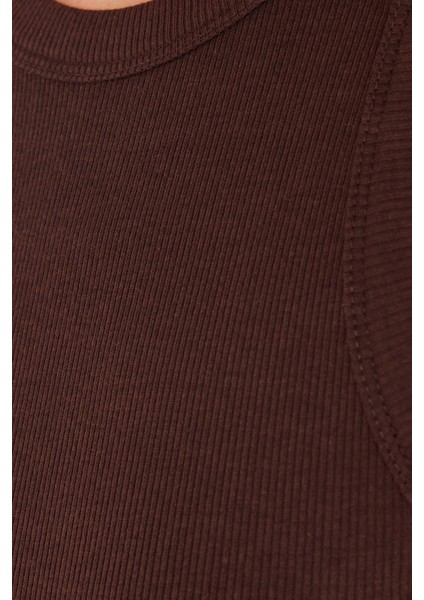 Kadın Slim Fit Halter Yaka Modal Kumaş Kahverengi Body Atlet