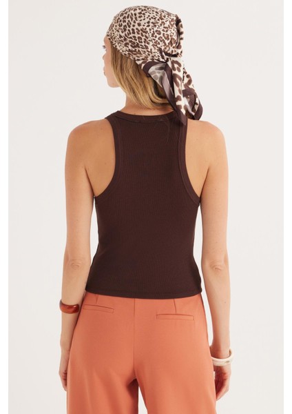 Kadın Slim Fit Halter Yaka Modal Kumaş Kahverengi Body Atlet