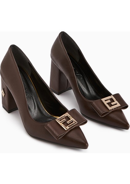 Melly Kahve Tokalı Kalın Topuklu Kadın Ayakkabı