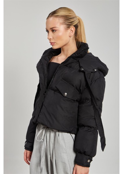 Kadın Kapüşonlu Kısa Şişme Mont - Siyah fiyatları
