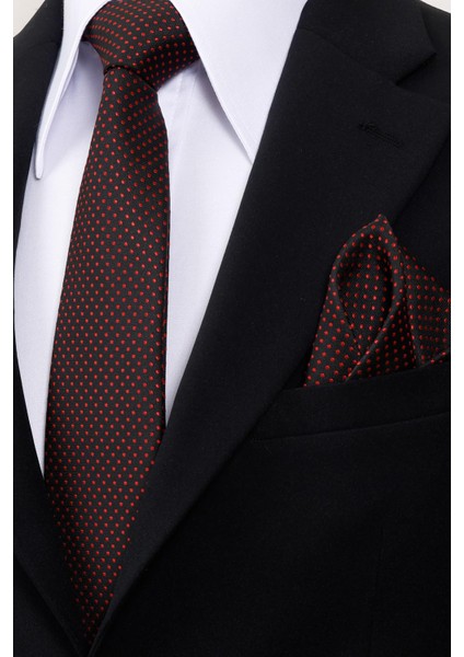 8 cm Hand Made Siyah - Kırmızı Nokta Desenli Mendilli Kravat fiyatları