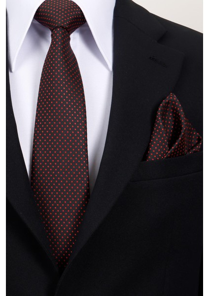 8 cm Hand Made Siyah - Kırmızı Nokta Desenli Mendilli Kravat modelleri