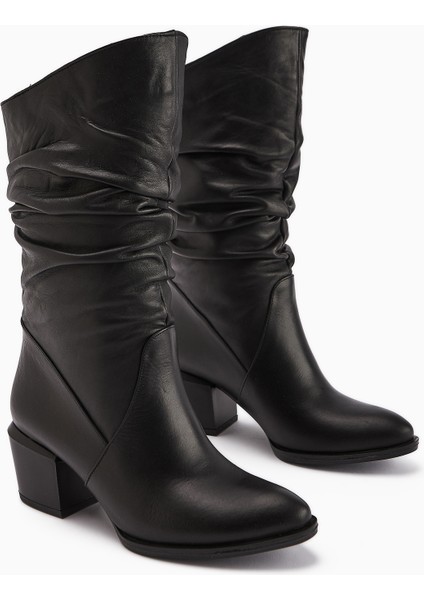 Narges Hakiki Deri Siyah Topuklu Kadın Çizme fiyatları