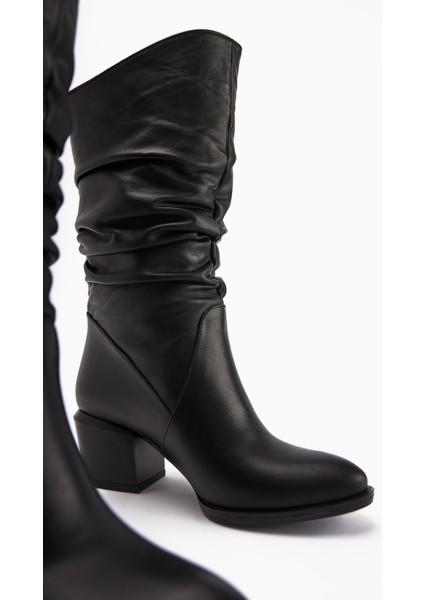 Narges Hakiki Deri Siyah Topuklu Kadın Çizme modelleri