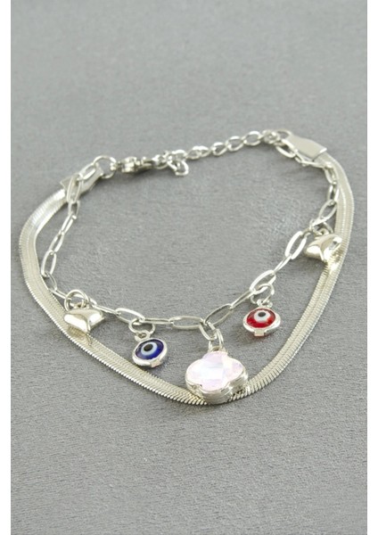 Çiçek Şans Mineli Çelik Bileklik