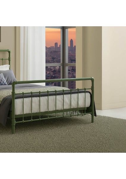 Odin Çift Kişilik Metal Karyola-Yeşil (Ahşap Latalı) modelleri