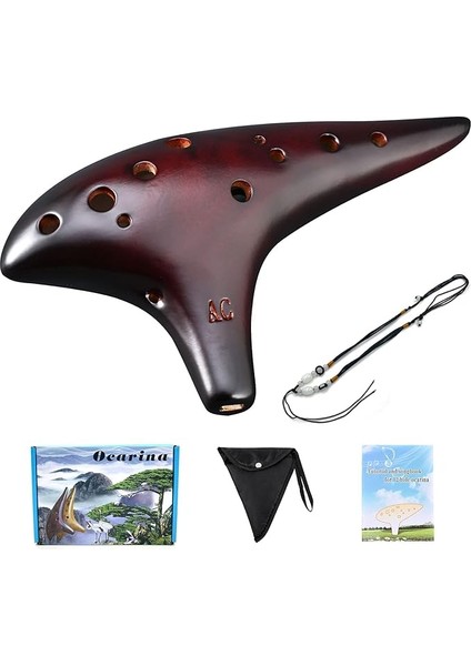 Ocarina 12 Delikli Alto C Hasır Füme Seramik Piccolo, Songbook Boyun Askılı Çanta ile Yetişkinler Için Müzik Aleti