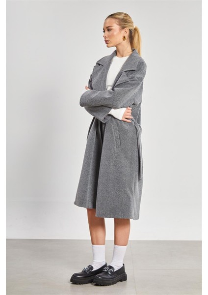 Kadın Düğmeli Oversize Kaşe Kaban - Gri fiyatları