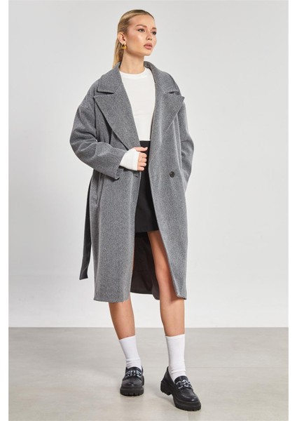 Kadın Düğmeli Oversize Kaşe Kaban - Gri fırsatları