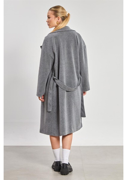 Kadın Düğmeli Oversize Kaşe Kaban - Gri indirimleri