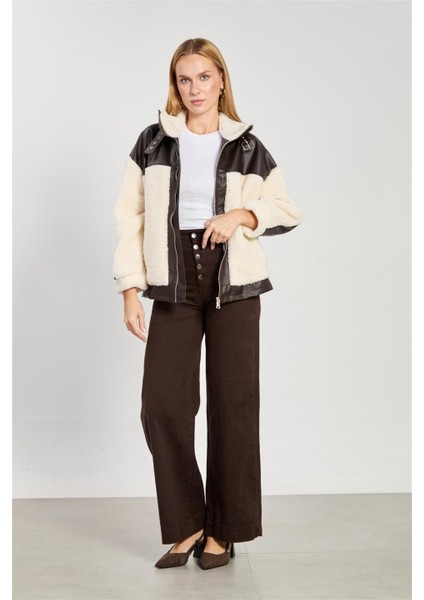 Kadın Deri Garnili Welsoft Mont - Kahve modelleri