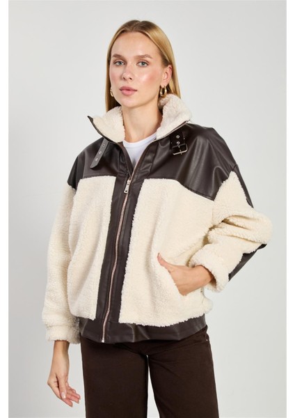 Kadın Deri Garnili Welsoft Mont - Kahve indirimleri