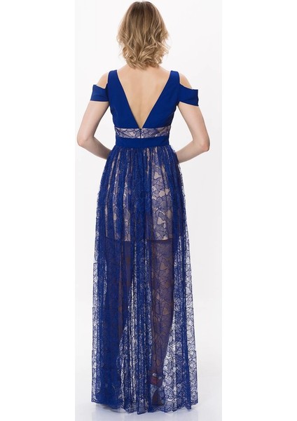 Omuz Detaylı Dantelli Elbise Saks Y1721026_021 modelleri