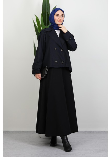 Apoletli Kısa Trenç Lacivert