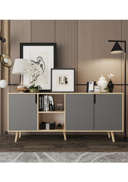 Latina Modern Konsol 3 Kapaklı 180 cm Safir Meşe - Antrasit
