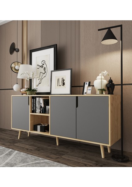 Latina Modern Konsol 3 Kapaklı 180 cm Safir Meşe - Antrasit fiyatları