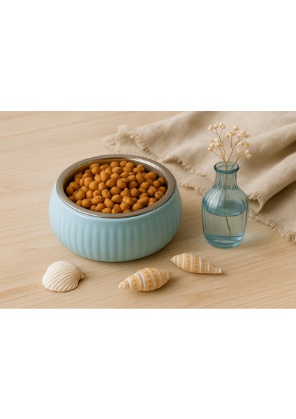 Mavi Organik Seramik Mama Kabı Paslanmaz Çelik Iç Kap, 250ML Su Kabı fırsatları