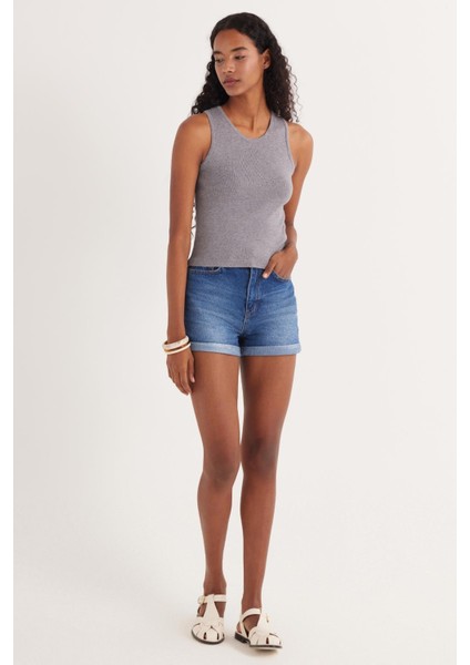 Kadın Slim Fit Düz Geniş Yaka Gri Body Atlet fırsatları