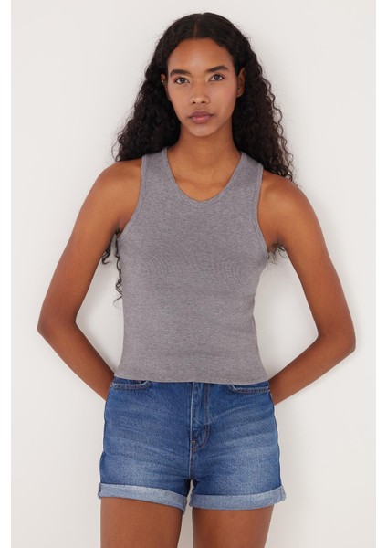 Kadın Slim Fit Düz Geniş Yaka Gri Body Atlet indirimleri