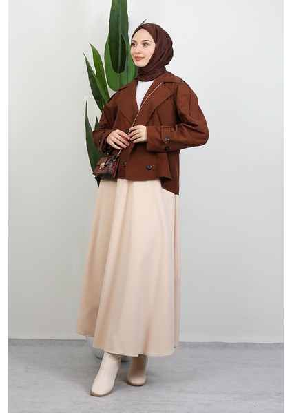 Apoletli Kısa Trenç Kahve