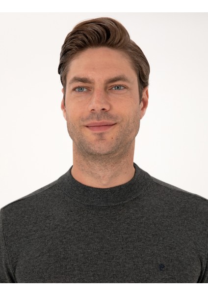 Erkek Antrasit Melanj Slim Fit Çeyrek Yaka Basic Triko Kazak 50314188-VR081 fiyatları