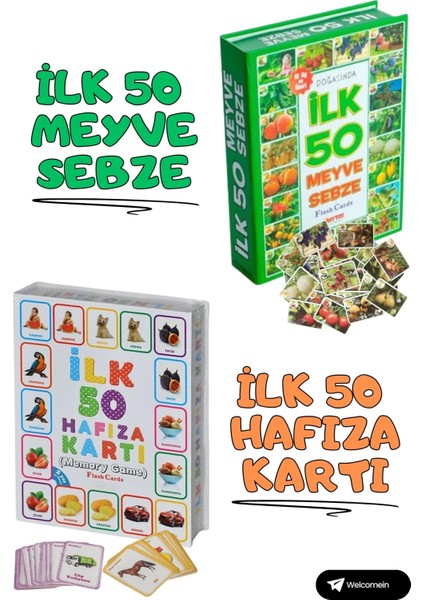 Oyuncak Minik Bebeğimin Ilk 50 Hafıza Kartları ve Ilk 50 Meyve Sebze Kartları Flash Kart 2'li Set