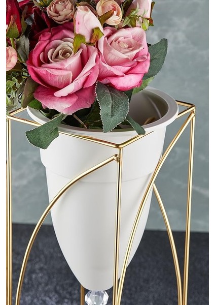2'li Gold Ayaklı Dekoratif Beyaz Saksı fiyatları