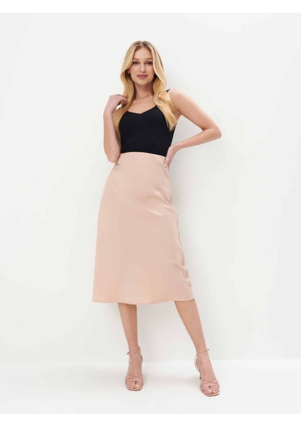 Brook Diz Altı Regular Fit Pudra Renk Etek