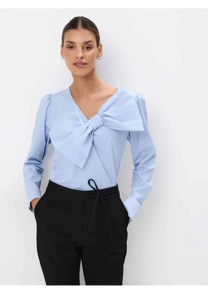 Marsa Bluz V-Yaka Standart Boy Regular Fit Buz Mavi̇ Renk Bluz