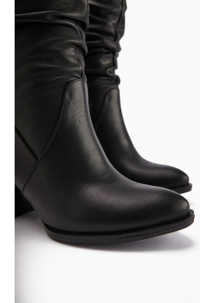 Narges Hakiki Deri Siyah Topuklu Kadın Çizme indirimleri