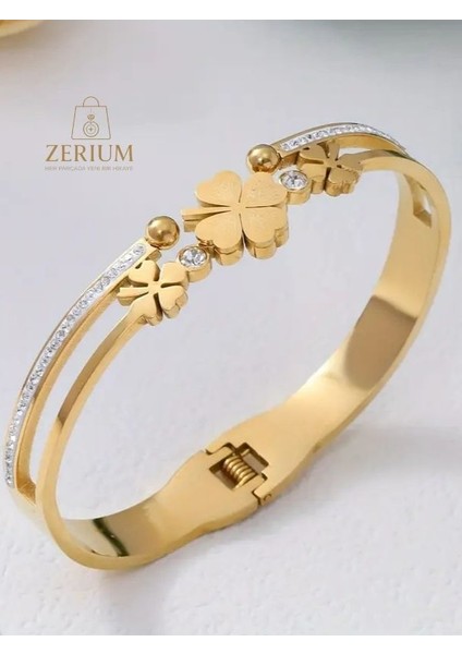 Şansın Zarafeti – Yapay Elmas Işlemeli Altın Renk Kaplama Kadın Bileklik