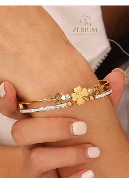 Şansın Zarafeti – Yapay Elmas Işlemeli Altın Renk Kaplama Kadın Bileklik indirimleri