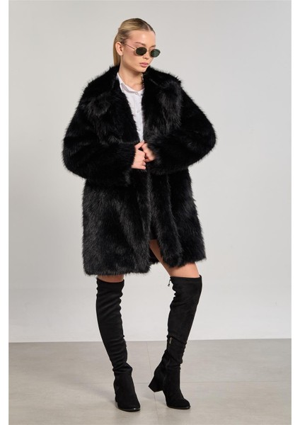 Kadın Peluş Kaban - Siyah
