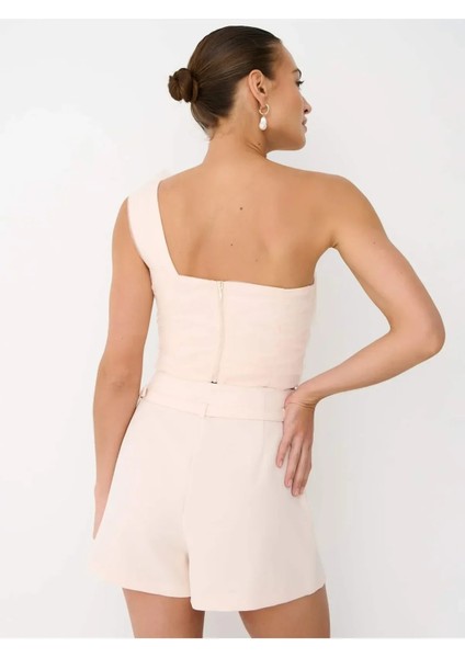 Screm Bluz Tek Omuzlu Sıfır Kol Crop Boy Regular Fit Pudra Renk Bluz fiyatları