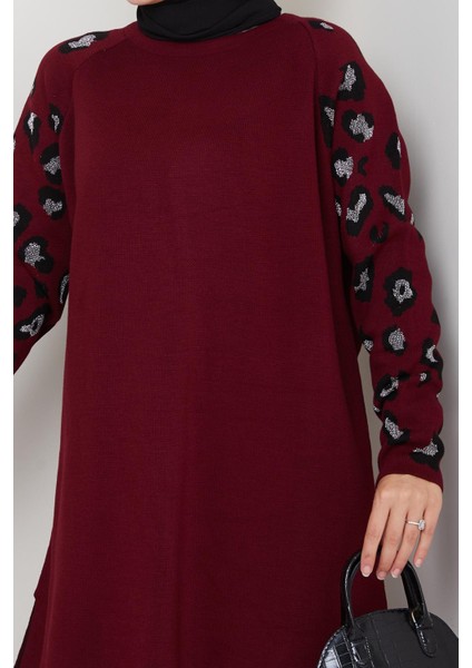 Leopar Kollu Simli Triko Tunik Pantolon Takım fırsatları