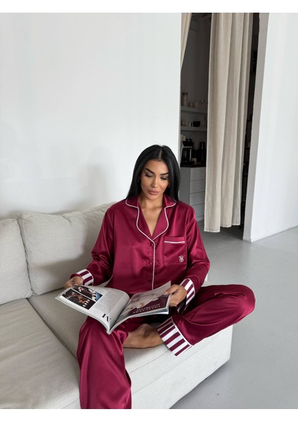 Vs Klasik Saten Pijama Takımı Bordo fırsatları