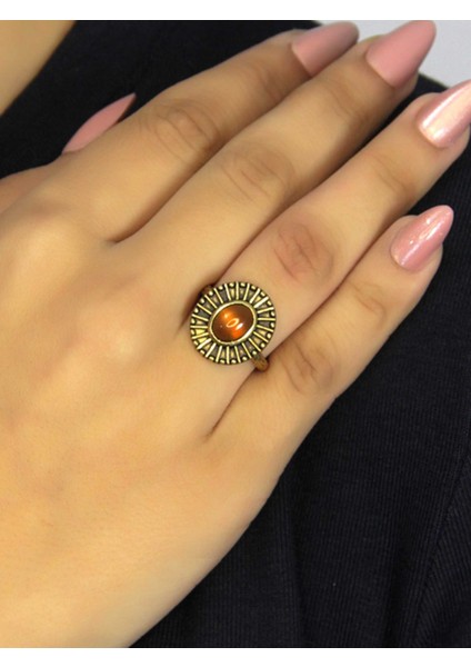 Doğal Taş Akik Oval Doğal Taşlı Antik Model Kadın Ayarlanabillir Yüzük EUY74A fiyatları