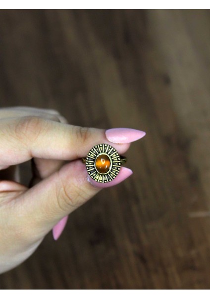 Doğal Taş Akik Oval Doğal Taşlı Antik Model Kadın Ayarlanabillir Yüzük EUY74A modelleri