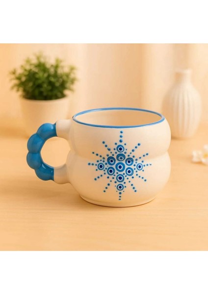 Katmerli Boncuk Kulp Yıldız Nazar Desenli El Işlemeli Seramik Kupa