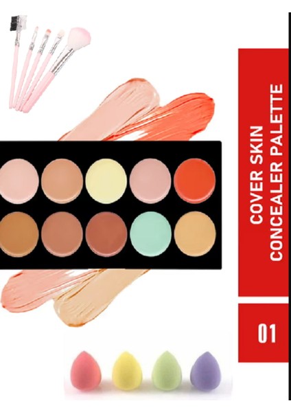 Concealer Palet Profesyonel Porselen Bölgesel Gölgelendirme Kapatıcı Palet + Sünger + Fırça Set fiyatları