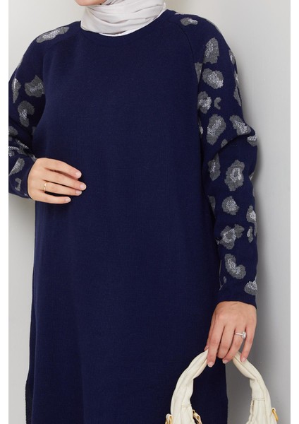 Leopar Kollu Simli Triko Tunik Pantolon Takım fırsatları