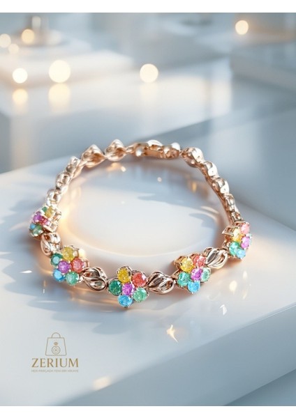 Zarif Renkli Çiçekli Gold Bileklik fiyatları