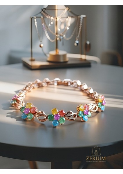 Zarif Renkli Çiçekli Gold Bileklik modelleri