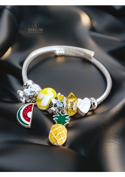 Modern Çelik Şık Kadın Charm Bileklik Karpuz ve Ananas