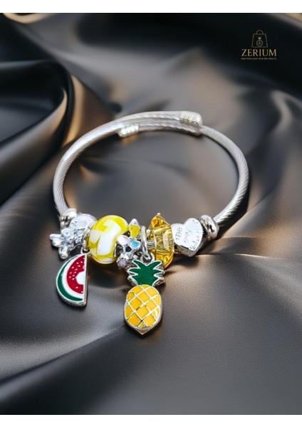 Modern Çelik Şık Kadın Charm Bileklik Karpuz ve Ananas modelleri
