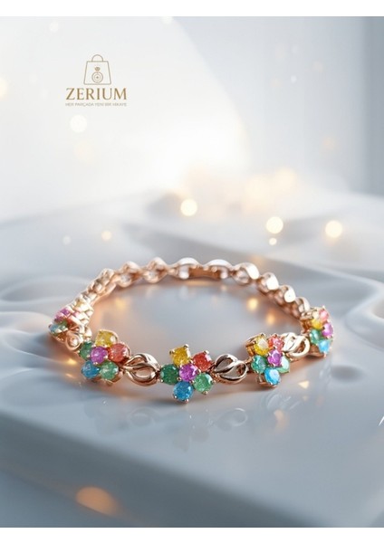 Zarif Renkli Çiçekli Gold Bileklik indirimleri